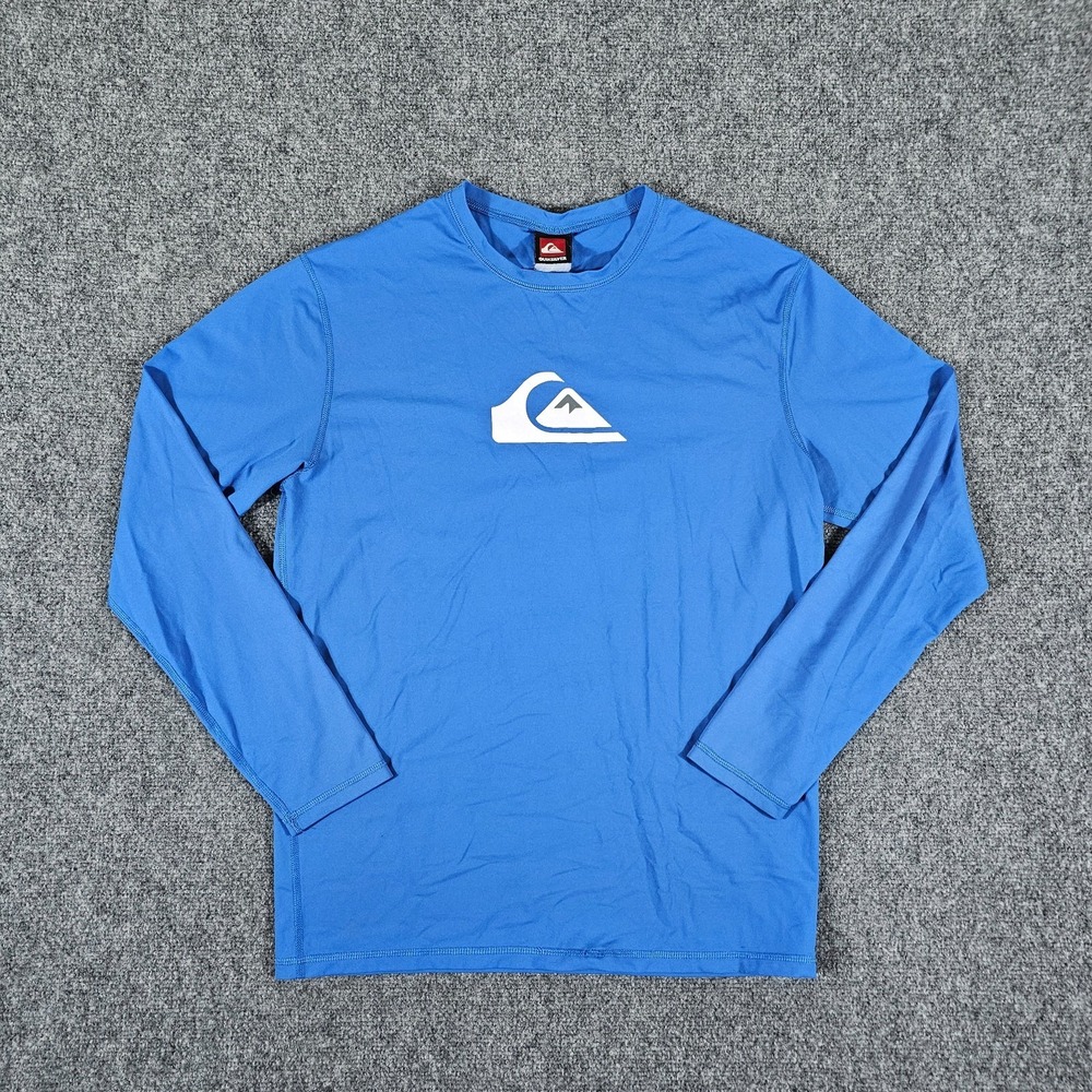 Y2K Quiksilver Surf Graphic Logo Performance Stretch Shirt Blue Men's Size Large